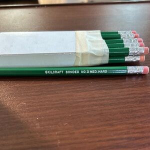 Skilcraft Green #3 Pencil 12 in Set with Erasers no. 3 medium hard lead lead